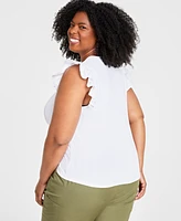 On 34th Trendy Plus Crewneck Flutter-Sleeve Top, Created for Macy's