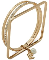 Karl Lagerfeld Paris Gold-Tone 3-Pc. Set Crystal Logo Bangle Bracelet