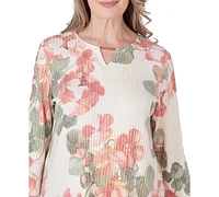 Alfred Dunner Petite Tuscan Sunset Floral-Print Embellished Textured Top