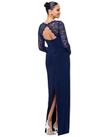 Betsy & Adam Women's Lace-Sleeve Square-Neck Gown