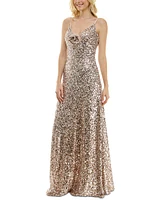 Taylor Women's Sequin Embellished Rosette Sleeveless Gown