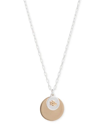 Lauren Ralph Lauren Two-Tone Logo Disc Pendant Necklace, 16" + 3" extender