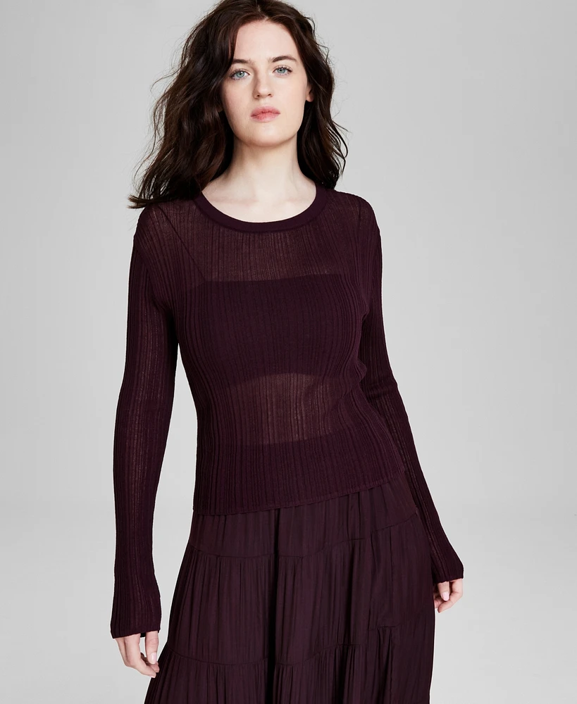 And Now This Women's Thin Ribbed Long-Sleeve Sweater, Created for Macy's