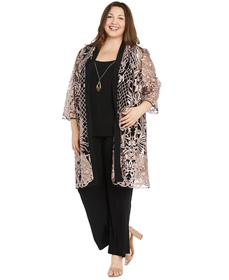 R & M Richards Plus Embroidered Duster Jacket, Tank and Pants 3-Pc. Set