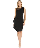 R & M Richards Women's Illusion Embellished Draped Sleeveless Sheath Dress