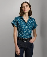 Lauren Ralph Petite Linen Floral Shirt