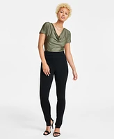 Bar Iii Women's Mid Rise Zip-Cuff Ponte-Knit Leggings, Created for Macy's