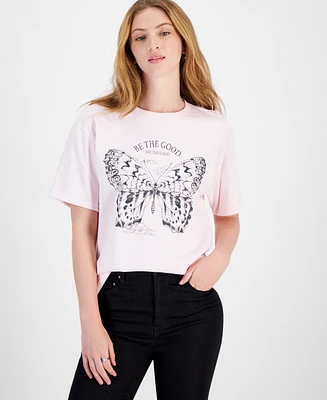 Rebellious One Juniors' Butterfly-Graphic Cotton Crewneck T-Shirt