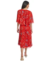 Calvin Klein Women's Floral-Print Draped-Sleeve Dress