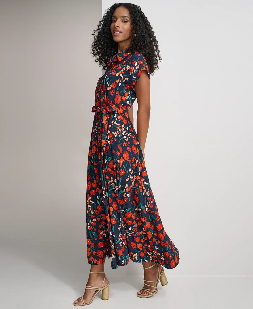 Calvin Klein Women's Floral-Print Tie-Waist Shirtdress