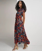 Calvin Klein Women's Floral-Print Tie-Waist Shirtdress