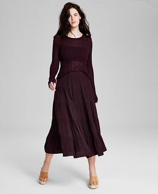 And Now This Women's Pull-On Tiered Maxi Skirt