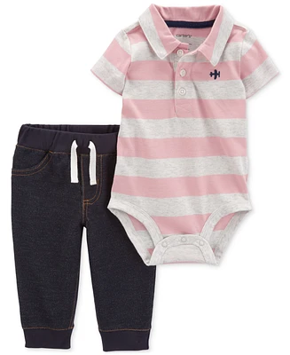 Carter's Baby Boys Striped Polo Bodysuit & Pants, 2 Piece Set