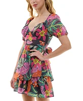 Crystal Doll Juniors' Puff-Sleeve Tie-Back Dress