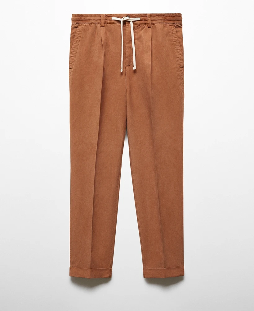 Mango Men's Linen-Blend Slim-Fit Drawstring Pants