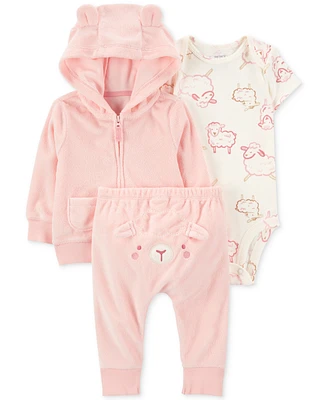 Carter's Baby Girls Sheep Little Hooded Jacket, Bodysuit & Pants, 3 Piece Set