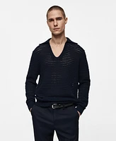 Mango Men's Openwork Knit Polo Neck Sweater