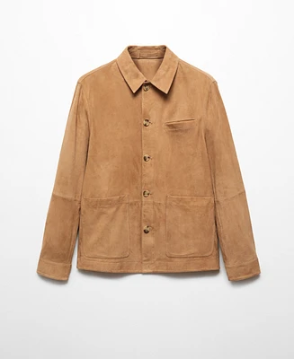 Mango Men's Suede Leather Pocket Detail Overshirt