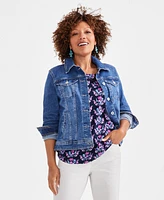 Style & Co Petite Mirrored Bouquet Square-Neck Cotton Top, Created for Macy's