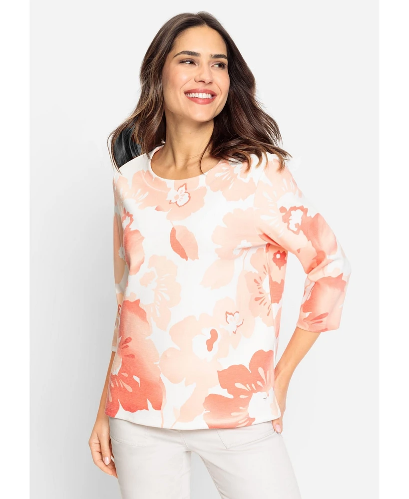 Olsen Women's 3/4 Sleeve Floral Jersey Knit Top