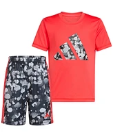 adidas Little & Toddler Boys Short-Sleeve Logo T-Shirt 3-Stripes Shorts, 2 Piece Set