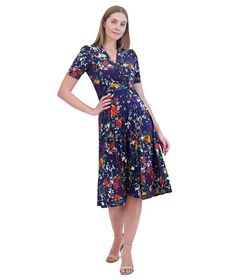 Jessica Howard Petite Floral-Print Twist-Front Midi Dress