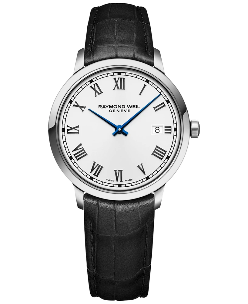 Raymond Weil Women's Swiss Toccata Black Leather Strap Watch 39mm