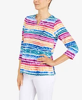 Alfred Dunner Women's Rainbow Dot Split Neck Top