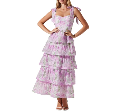 Astr the Label Women's Zirconia Printed Tiered Maxi Dress