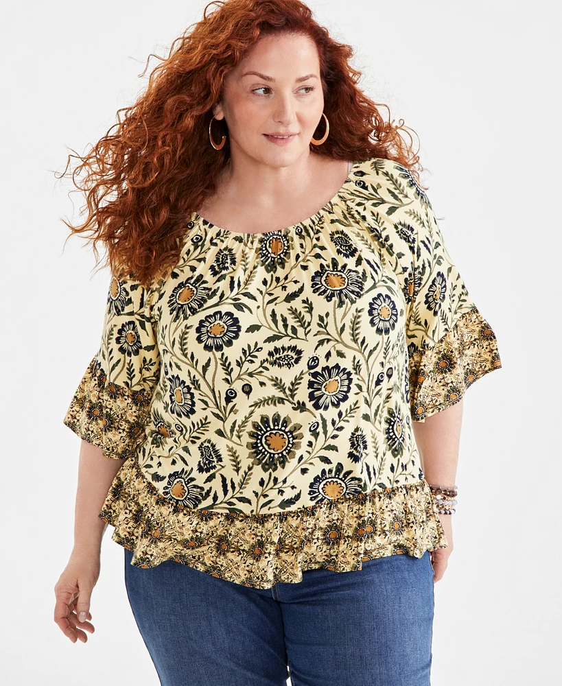 Style & Co Plus Printed 3/4-Sleeve Top