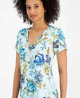 Jm Collection Petite Floral Printed Ruffled-Hem Top, Created for Macy's