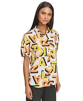 Karl Lagerfeld Paris Women's Printed Bungee-Sleeve Blouse