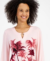 Jm Collection Women's Oasis Palm Chain-Trim Top, Created for Macy's