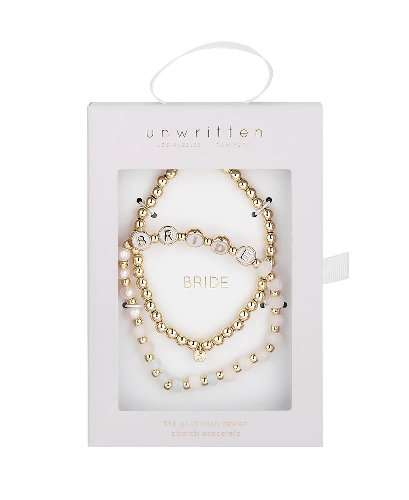 Unwritten White Quartz and Freshwater Pearl Bride Stone and Beaded Stretch Bracelet Set