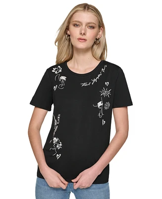 Karl Lagerfeld Paris Women's Embroidered Motif T-Shirt