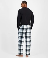 Club Room Men's Fleece Long-Sleeve T-Shirt & Plaid Pajama Pant Set, Created for Macy's