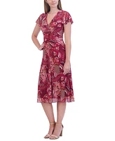 Jessica Howard Women's Printed V-Neck Ruched Midi Dress