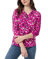 Jones New York Women's Printed Moss-Crepe 3/4-Sleeve Top