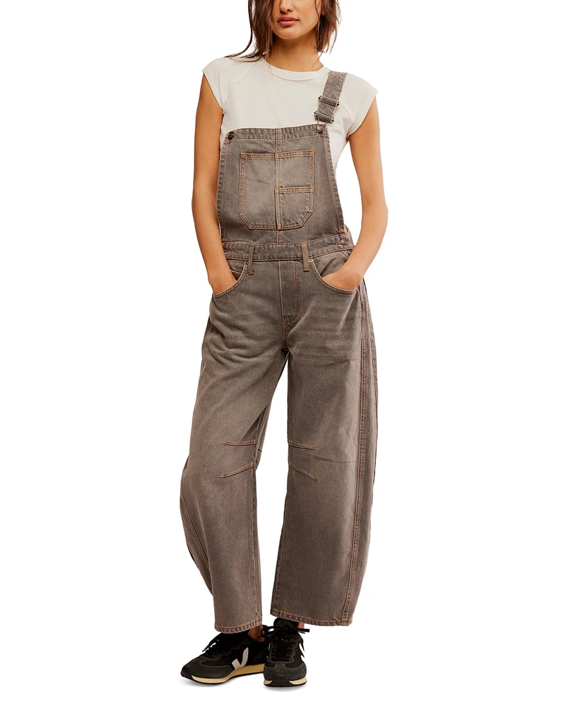 Free People Women's Good Luck Denim Barrel-Leg Overalls