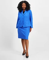 Le Suit Plus Textured Three-Button Jacket & Skirt