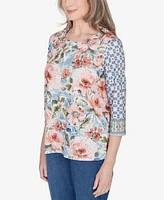 Alfred Dunner Petite Scottsdale Floral Geometric Triple Knot Top