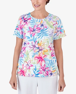 Alfred Dunner Petite Floral Leaf Side Tie Short Sleeve Tee