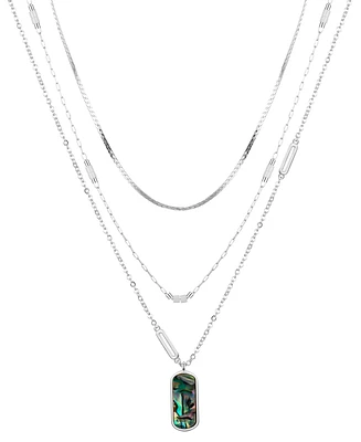 Unwritten Abalone Tag Herringbone Layered Necklace Set