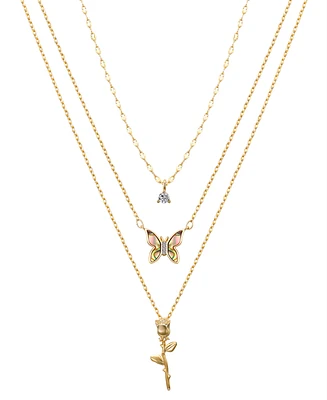 Unwritten Cubic Zirconia Abalone Buttterfly Rose Layered Necklace Set