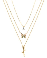 Unwritten Cubic Zirconia Abalone Buttterfly Rose Layered Necklace Set