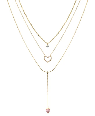 Unwritten Cubic Zirconia Heart Y-Neck Layered Necklace Set