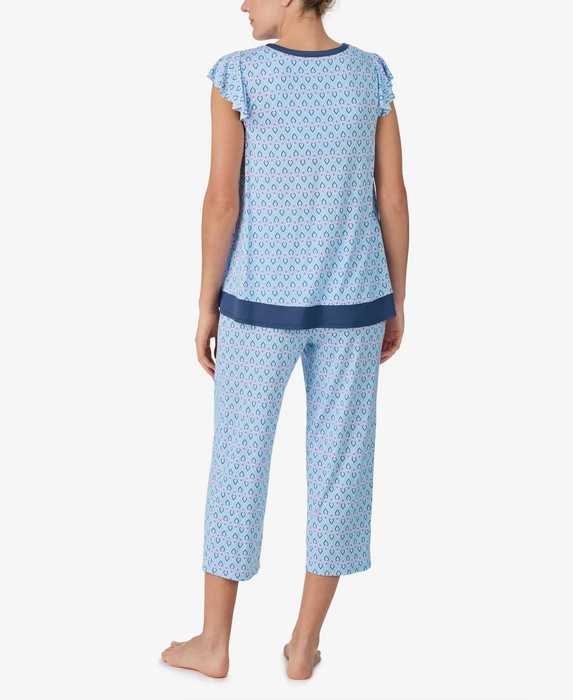 Ellen Tracy Women's Short Sleeve Cropped Pj Set