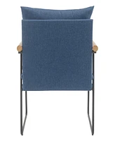 Office Star Dutton Armchair in Navy Fabric with Natural Arms and Black Sled Base