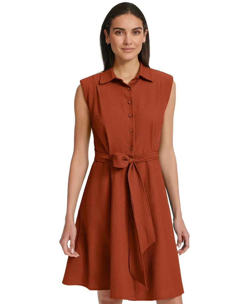 Calvin Klein Women's Sleeveless Tie-Waist Shirtdress