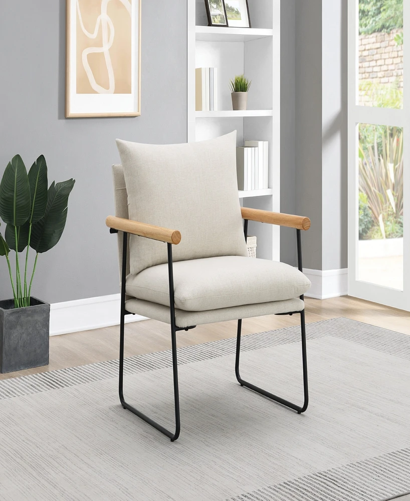 Office Star Dutton Armchair in Fabric with Natural Arms and Black Sled Base